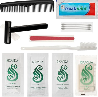 Moda West 96 Hygiene Kits – Bulk Case of Wholesale Basic Toiletry Kits for Men, Women, Travel, Charity 12 Pc Kit, Unisex, Compact Travel Essentials, Ideal for Donations Homeless Shelters Bathroom