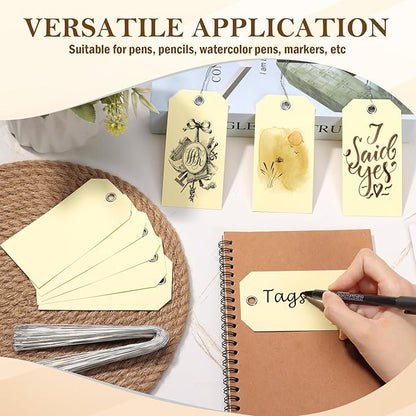 1000 pcs Paper Luggage Tags Ivory Paper Tags Shipping Tags with Wire 4 3/4" x 2 3/8" Blank Manila Hang Tags for Labeling White Labels with String Attached Wire Labels for Clothing Inventory