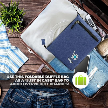 Bago Foldable Duffel Bags for Traveling Women & Men - 40L Sports Packable Duffle Bag for Travel with Shoe Compartment - Water Repellant, Heavy Duty, Lightweight Folding & Collapsible (SnowDepBlue)