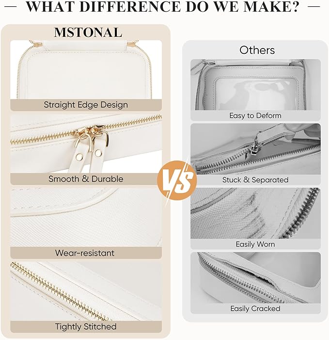 Clear Makeup Bag, Travel Toiletry Bag Cosmetic Case for Women, Waterproof Portable Small Make Up Skincare Pouch with Zipper, Compact Car Organizer Bag for Essentials, Mini Size, Ivory White