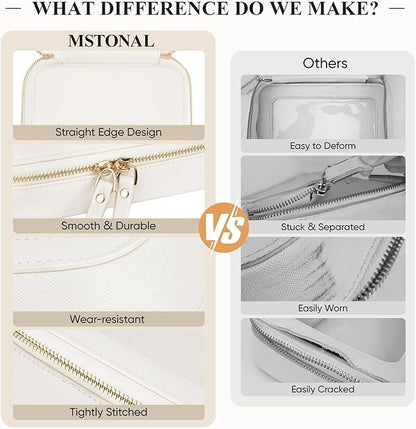 Clear Makeup Bag, Travel Toiletry Bag Cosmetic Case for Women, Waterproof Portable Small Make Up Skincare Pouch with Zipper, Compact Car Organizer Bag for Essentials, Mini Size, Ivory White