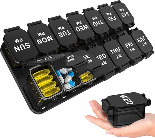 Extra Large Weekly Pill Organizer - Waterproof Pill Box 2 Times a Day, 7 Day Am Pm Medicine Pill Organizer for Supplements, Big Daily Pill Case Holder with Detachable Container for Vitamin/Fish Oil