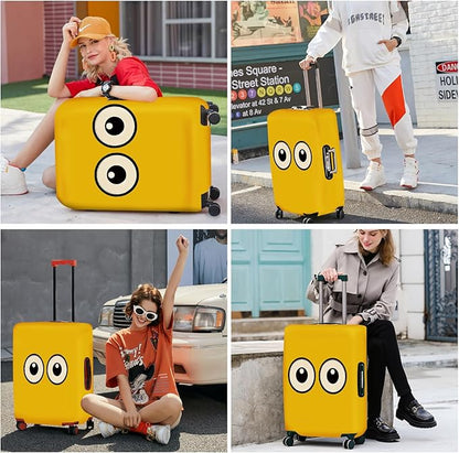 ANNA QUEEN Funny Cartoon Eyes Luggage Cover, Yellow Suitcase Protector with Cute Big Eyes Design, Travel Suitcase Cover for 28-30 Inch Luggage, Stretchable & Washable Spandex Travel Accessories