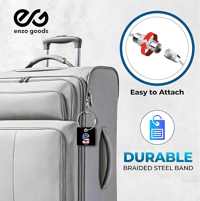 USA Initial Luggage Tag | 4 Pack | Personalized Luggage Tags for Suitcases | Choose Monogram Letter | Custom Fonts & Colors | Choose Tag Color