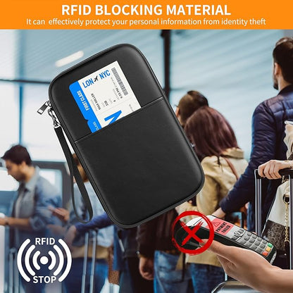 JUNDUN Family Passport Holder,Upgraded Material RFID Blocking Fireproof Travel Passport Wallet with 2 Pockets,Travel Document Organizer Case for Passport,Card and Money