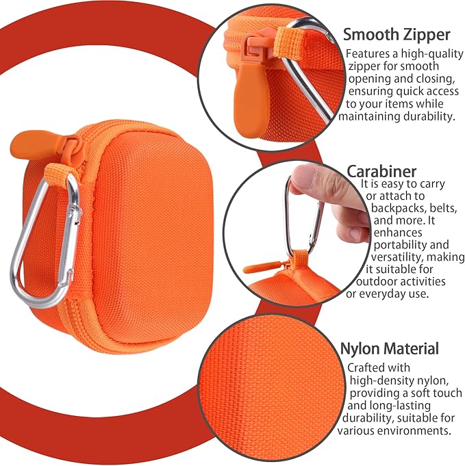 co2CREA Hard Case for Beats Powerbeats Fit with Carabiner Clip, Shockproof Earbuds Storage Box – Protective Travel Cover for Wireless Noise Cancelling Earbuds (Orange Case)