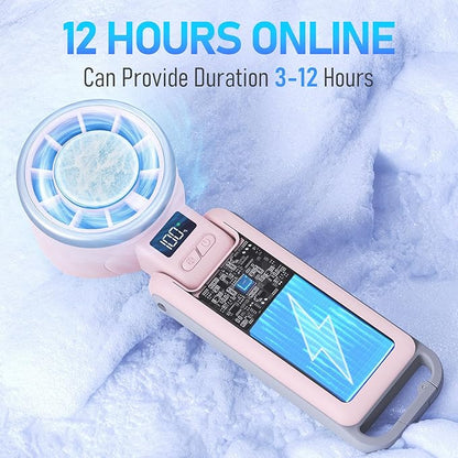 Portable Handheld Turbo Fan with Ice Cooling, Rechargeable Personal Fan, Up tp 12Hrs Cooling, 5 Speed 25550RPM Powerful Portable Fan for Travel, Outdoor, Camping, Hiking (Pink)