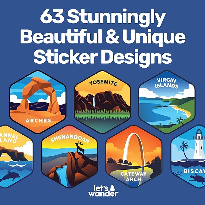 LET'S WANDER Original National Parks Water Bottle with 63 Waterproof Stickers - 32oz Leakproof Insulated Stainless Steel with Straw - USA Hiker Gift Bottle (White)