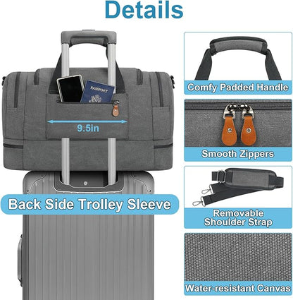 Duffle Bag for Travel, Expandable 50L Canvas Weekender Bag, Overnight Bag Travel Duffel Bag for Men Carry On Luggage with Removable Shoulder Strap, Durable & Water-Resistant