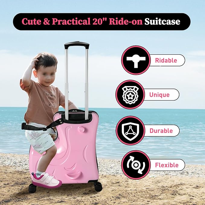 20"Kids Luggage Portable Kids Suitcase Children's Ride On Trolley Rolling Luggage with Wheels Carry Trolley Luggage with Password Lock Waterproof Kids Suitcases for Boys Girls Small Suitcase ABS+PC
