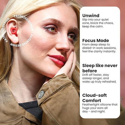 Zenz Unwind Ear Plugs for Sleeping Noise Reduction - Comfy Reusable Soft Silicone Earplugs for Focus, Study, Work - 8 Pair Eartips in XS/S/M/L - 27dB Hearing Protection with Storage Case - Fiery Red
