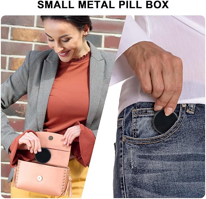 Pill Box 2 Compartment Pill Case - Portable Metal Travel Pill Container for Pocket or Purse, Waterproof Pill Organizer Holder for Medicine Vitamin Fish Oil and Supplements