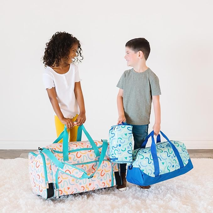 Wildkin Kids Overnighter Duffel Bag – Carry-On Size, Ideal for School & Sleepovers – Confetti Blue