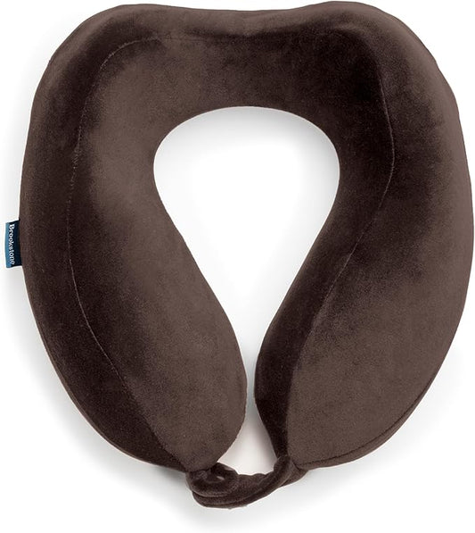 Brookstone Neck Travel Pillow - Lightweight Contoured Memory Foam Stuffable Travel Neck Pillow for Sleeping, Car, & Airplane, Size One Size, Velvet Brown