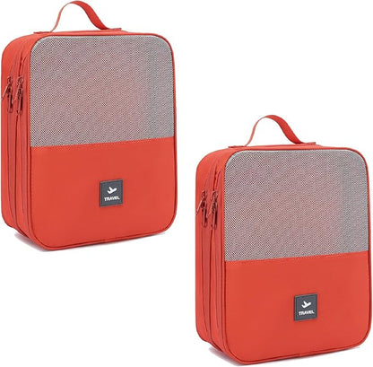 2 Layers Travel Shoe Bag, Portable Shoe Bags Hold 2 Pair Of Shoes, Water-Resistant Shoe Storage Pouch For Travel (Orange, 2 Pack)