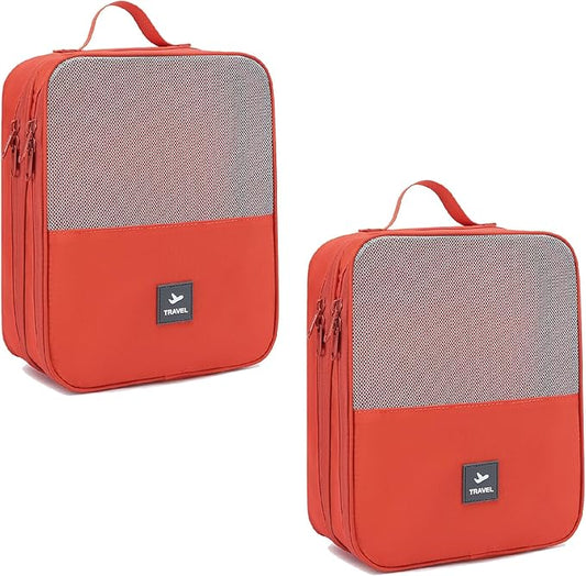 2 Layers Travel Shoe Bag, Portable Shoe Bags Hold 2 Pair Of Shoes, Water-Resistant Shoe Storage Pouch For Travel (Orange, 2 Pack)
