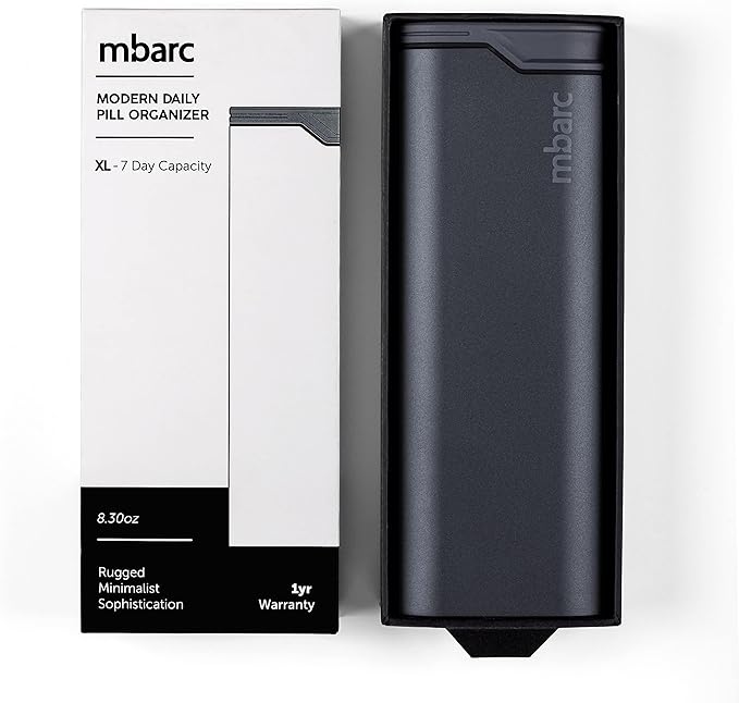 mbarc XL 7 Day Weekly Pill Organizer – Extra Large Capacity Pill Box - Premium Pillcase (XL, Steel Grey)