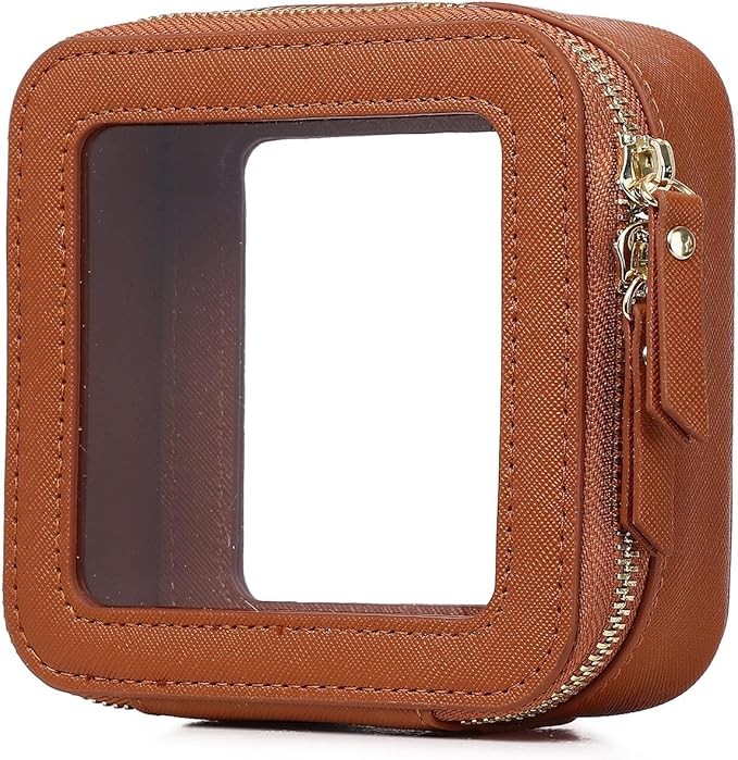 Pinkmik Small Makeup Bag Clear Mini Cosmetic Makeup Case & Toiletry Bag with Zipper Women's Purse Organizer & Car Essentials (X/Brown, MINI-1)