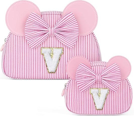 Initial Makeup Bag | Makeup Bags | Travel Cosmetic Bag | Birthday Gifts for Girls | Christmas Gifts for Kids | Birthday Gift for 4 5 6 7 8 9 10 11 12 13 Years Old Girl | Pink V
