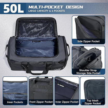 Duffle Backpack Heavy Duty Gym Bag for Men, 50L Convertible Travel Duffel Water Resistant Large Hand Bag for Sport Weekend, Black