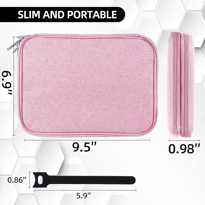 Electronic Organizer Travel Case, Travel Cable Bag, Water Resistant, Double Layers Pouch for Cables, Cords, iPad Mini, Gift for Women, Nylon, Pink, 9.5 x 6.9 x 1 Inch, 6.6 OZ