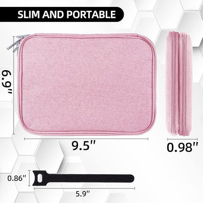 Electronic Organizer Travel Case, Travel Cable Bag, Water Resistant, Double Layers Pouch for Cables, Cords, iPad Mini, Gift for Women, Nylon, Pink, 9.5 x 6.9 x 1 Inch, 6.6 OZ