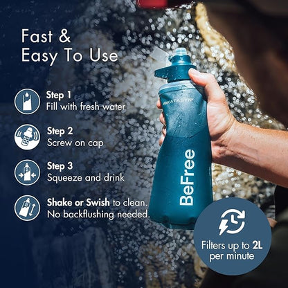 Katadyn BeFree 1.0L Ultralight Collapsible Water Filter Bottle for Hiking, Camping, Backpacking