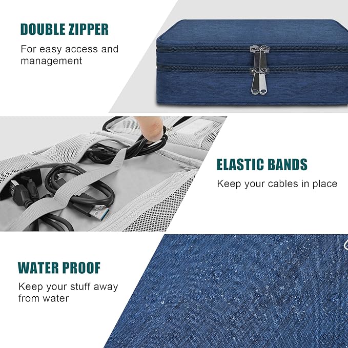 Electronic Organizer Travel Universal Cable Organizer Electronics Accessories Bag for Cable, Charger, Phone, USB, SD Card,1Pack