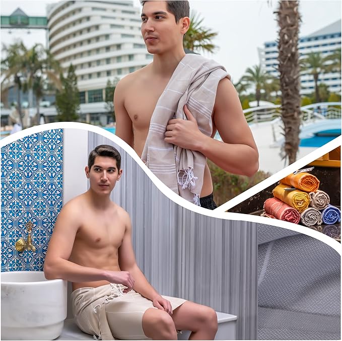 Turkish Beach Towel, Prewashed, 100% Cotton, Soft, Absorbent, Quick Dry, Sand Free Large Oversize Beach Towels for Bathroom Camping Yoga Gym Pool Travel Size 39x71 Inches (Beige)