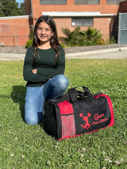 KishKesh Personalized Kids Sports Duffel Bag – Ideal for Martial Arts, Gym, Travel, Training & Workout for Female – Durable, Costumizable Name & Text – Red, 18" x 10" x 8"