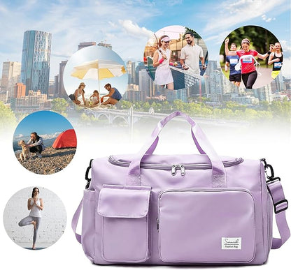 Travel Duffel Bag with Shoes Compartment Sports Gym Bag with Dry Wet Separated Pocket for Men and Women, Overnight Bag Weekender Bag Training Handbag Yoga Bag - Purple