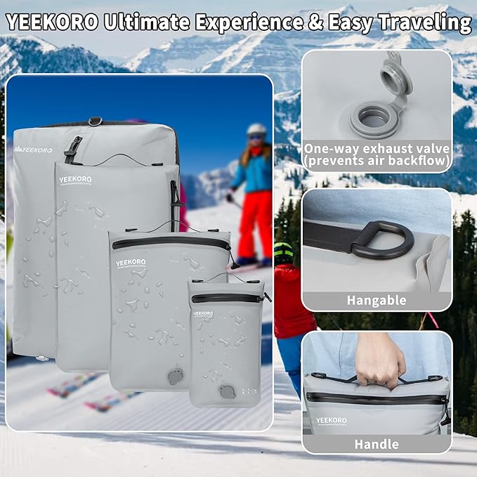 6 Set Vacuum Bags for Travel, Professional IPX8 Reusable Organizer, Compression Packing cube for Suitcases, Durable Seal Space Saver Bags -Traveling/Skiing Essentials (with Pump)