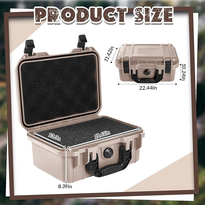 1 Pcs 22.4 x 16.1 x 10.2 Inch Waterproof Hard Case with DIY Customizable Foam Insert Portable Protective Case with Knife for Camera Drones Equipments Tools Test Instruments (Tan)