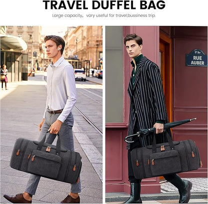 Sucipi Canvas Travel Duffel Bag for Men, Weekend Overnight Bag with Shoe Compartment and Toiletry Bag, Carry-On for Airplanes, Dark Grey