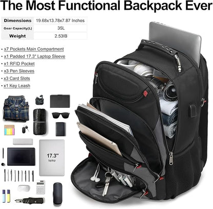 Boavan Laptop Backpack for men, 17.3 inch Laptop Bag with USB Port, Waterproof Travel Work Backpack Purse, Anti-Theft Teacher Nurse Doctor Casual Bookbags Office Business backpack，Black&Dark Grey