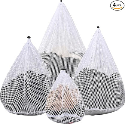 4Pcs Mesh Laundry Bags Washing Machine Mesh Wash Bags for Clothes,Underwear,Lingerie, Bed Linen with Drawstring Closure Sturdy(4 Size)
