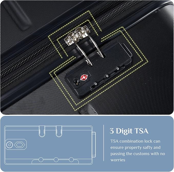 OLIXIS 24 Inch Luggage, Hardside Suitcase with Spinner Wheels, Lightweight ABS Hard Shell Checked Luggage, TSA Approved Lock, Expandable Medium Suitcase for Travel & Business–Black