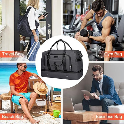 WITZMAN Weekender Bags for Men Women Carry On Duffle Overnight Bag with Toiletry Bag Sets Travel Duffel Bag Shoes Compartment （B694 Silvery Grey）