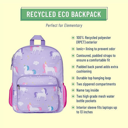 Wildkin ECO rPET Kids Backpack – Recycled, Padded, Adjustable for School & Travel – Unicorns