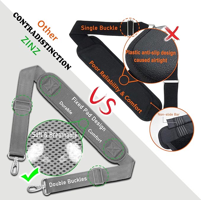 Shoulder Strap, ZINZ 57" Padded Adjustable Shoulder Bag Straps Replacement for Bags with D-Ring (G02Y01)