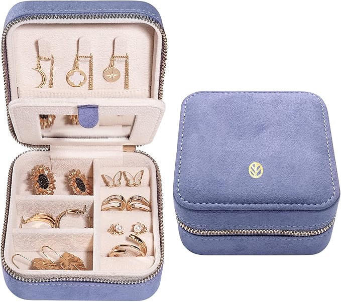 S.Leaf Travel Jewelry Organizer Boxes for Women Small Portable Necklace Earrings Bracelet Rings Travel Case Best Friend Birthday Gifts for Women Trendy (04_Suede_Touch_Dust_Lavender)