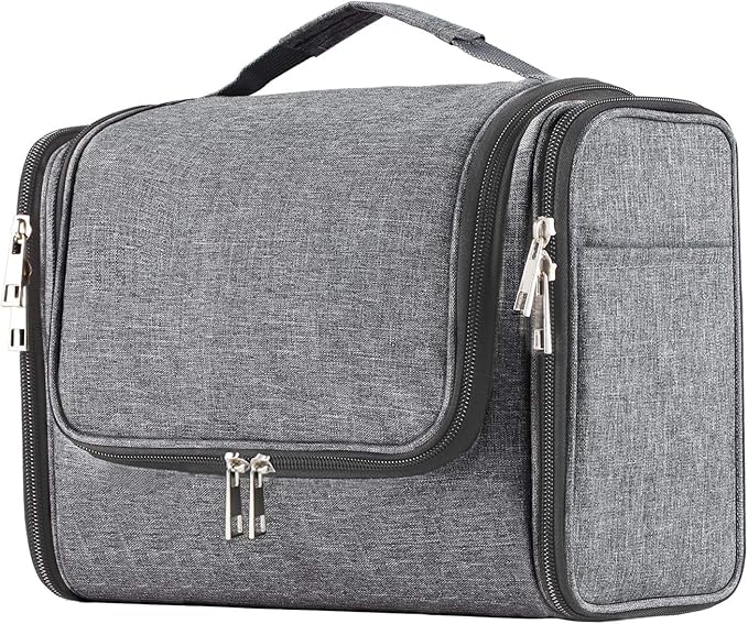 Buruis Large Toiletry Bag for Women and Men, Hanging Travel Bag for Makeup, Cosmetics, Shaving, Toiletries, Water-Resistant Dopp Kit for Gym, Camping, or Daily Use, Oxford Gray