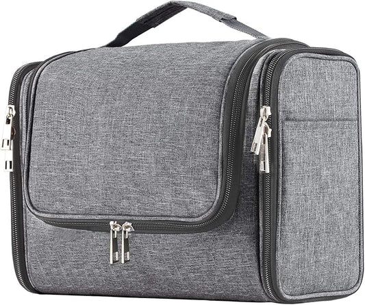 Buruis Large Toiletry Bag for Women and Men, Hanging Travel Bag for Makeup, Cosmetics, Shaving, Toiletries, Water-Resistant Dopp Kit for Gym, Camping, or Daily Use, Oxford Gray