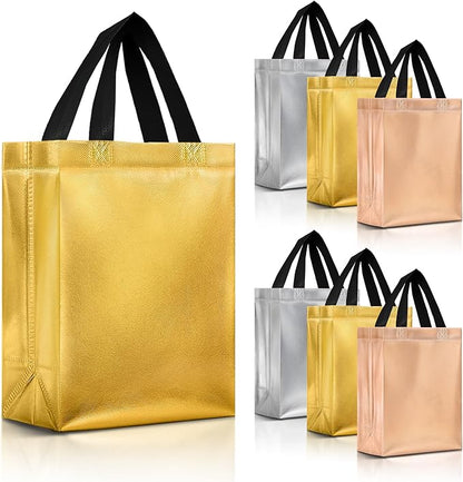 Nush Nush Mix Color Gift Bags Bulk Medium Size - Set of 30 (10 of Each Color Rose Gold, Silver and Gold) Reusable Gift Bags With Handles - Ideal Goodie Bag for Christmas, Small Business - 8X4X10