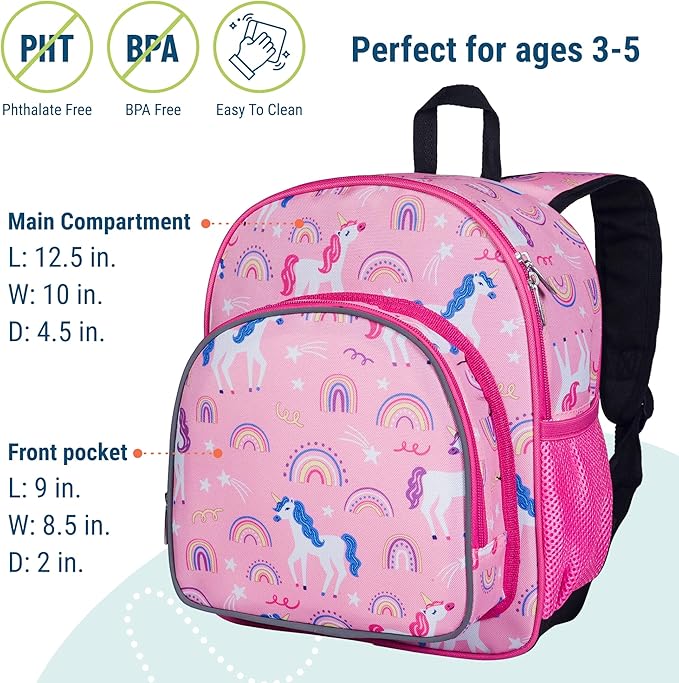 Wildkin 12-inch Kids Backpack – Padded, Adjustable, Ideal for Daycare & Travel - Rainbow Unicorns