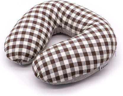 Buckwheat Neck Pillow for Sleeping U Shaped Pillow Cooling Travel Cervical Sleeping Pillow Head Neck Contour Support for Side Sleepers(12x12 inch, AB-Black)