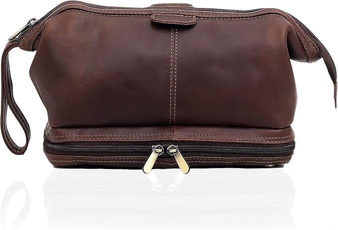 cuero Genuine Buffalo Leather Unisex Toiletry Bag Travel Leather Dopp Kit Made With High Class Buffalo Leather