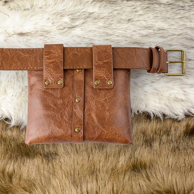 Renaissance Belt Pouch Viking Leather Medieval Belt Waist Bag Pirate Cosplay Festival Halloween Adjustable Accessories (Bottles-Brown)