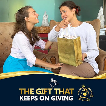 Nush Nush Set of 30 Shiny Gold Gift Bags in Bulk - Reusable Gold Gift Bags With Handles - Perfect For Small Business Use, Christmas, Birthdays, Events, Party Favors, Weddings, Holiday - 8Wx4Dx10H Size