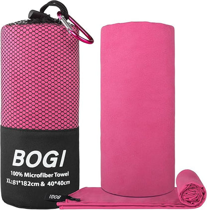 BOGI Microfiber Travel Sports Towel-Quick Dry Towel, Soft Lightweight Microfiber Camping Towel Absorbent Compact Travel Towel for Camping Gym Yoga Swimming Backpacking (XL:72''x32''+16''x16''-Hpink)